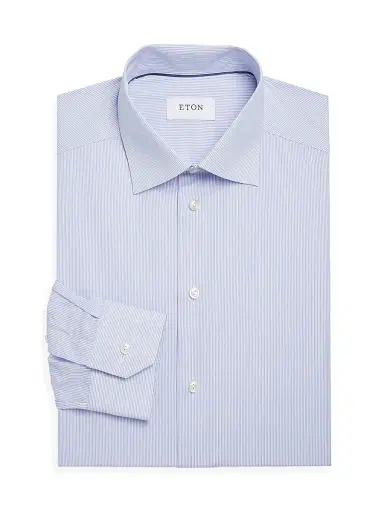 Eton Men's Slim-Fit Fine Striped Dress Shirt - Blue - Size 17.5 | Thumbnail 1 Eton Men's Slim-Fit Fine Striped Dress Shirt - Blue - Size 17.5 | Thumbnail 1