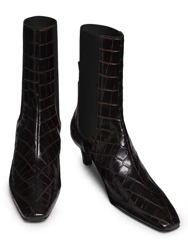 TOTEME Women's The Mid-Heel 50MM Crocodile-Embossed Leather Ankle Boots - Dark Brown Croco - Size 11 | Thumbnail 4 TOTEME Women's The Mid-Heel 50MM Crocodile-Embossed Leather Ankle Boots - Dark Brown Croco - Size 11 | Thumbnail 4