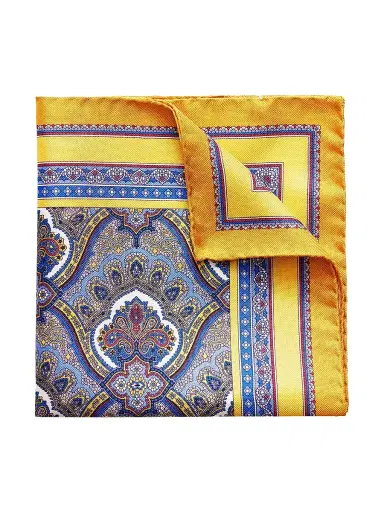 Eton Men's Silk Paisley Pocket Square - Yellow | Thumbnail 1 Eton Men's Silk Paisley Pocket Square - Yellow | Thumbnail 1