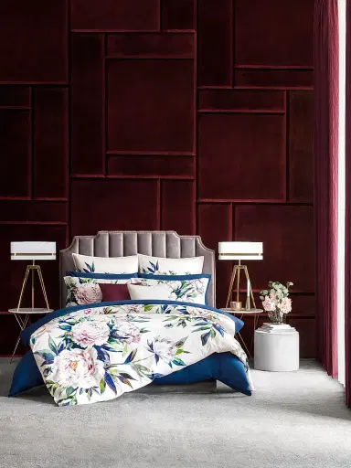 Togas Peonia Duvet Cover & Sham Collection - White Purple Blue Green King | Thumbnail 1