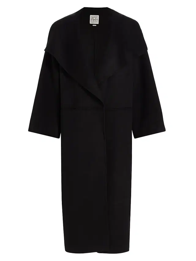 Women's Open-Front Wool Coat - Black