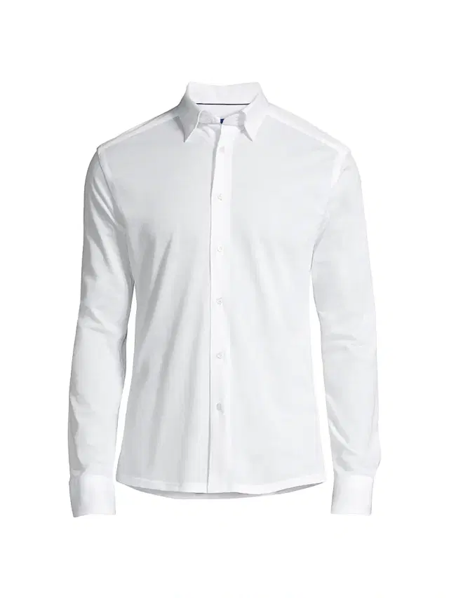 Men's Soft Casual Slim-Fit Pique Cotton Sport Shirt - White