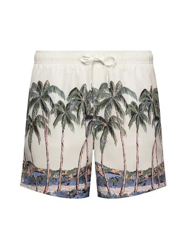 Men's Palm Tree Drawstring Swim Shorts - Green Men's Palm Tree Drawstring Swim Shorts - Green