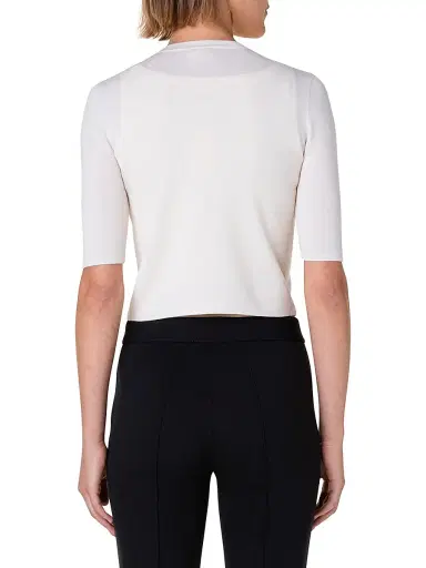 Akris punto Women's Elements Wool Cropped Cardigan - Cream - Size 16 | Thumbnail 5 Akris punto Women's Elements Wool Cropped Cardigan - Cream - Size 16 | Thumbnail 5