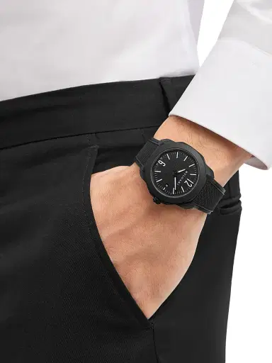 BVLGARI Men's Octo Roma Black Stainless Steel, Rubber & Alligator Leather Strap Watch/41MM - Black | Thumbnail 2