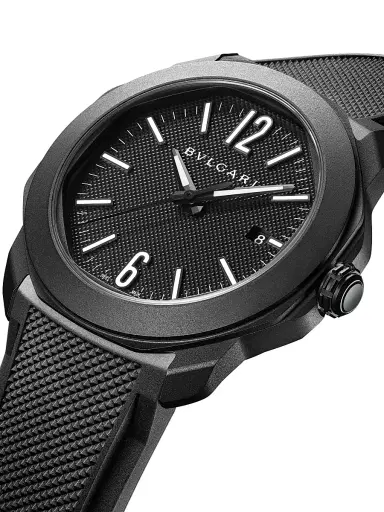 BVLGARI Men's Octo Roma Black Stainless Steel, Rubber & Alligator Leather Strap Watch/41MM - Black | Thumbnail 4