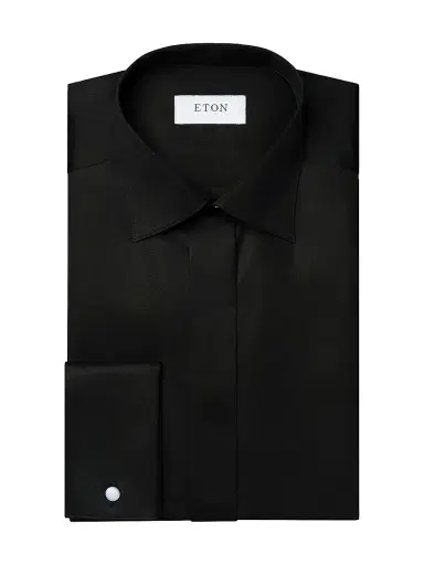 Eton Men's Slim-Fit Twill Fly Front Formal Shirt - Black | Thumbnail 1 Eton Men's Slim-Fit Twill Fly Front Formal Shirt - Black | Thumbnail 1