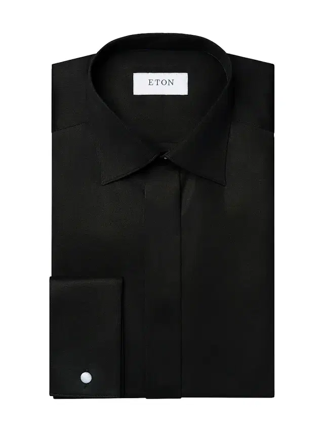 Men's Slim-Fit Twill Fly Front Formal Shirt - Black Men's Slim-Fit Twill Fly Front Formal Shirt - Black