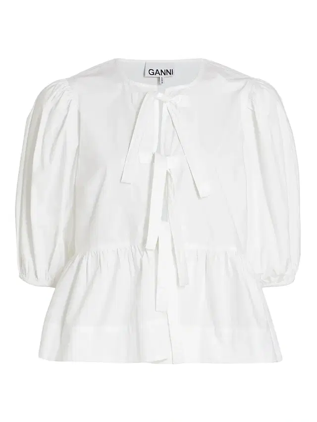 Ganni Women's Cotton Poplin Peplum Blouse - Bright White