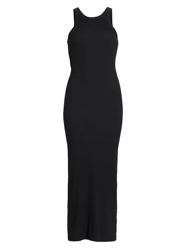 Women's Curved Ribbed Tank Maxi Dress - Black