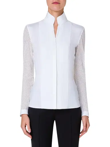 Akris punto Women's Elements Mesh-Sleeve Blouse | Thumbnail 3 Akris punto Women's Elements Mesh-Sleeve Blouse | Thumbnail 3