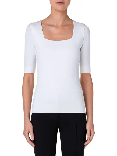 Akris punto Women's Elements Jersey Square Neck Top - Off White - Size 16 | Thumbnail 3