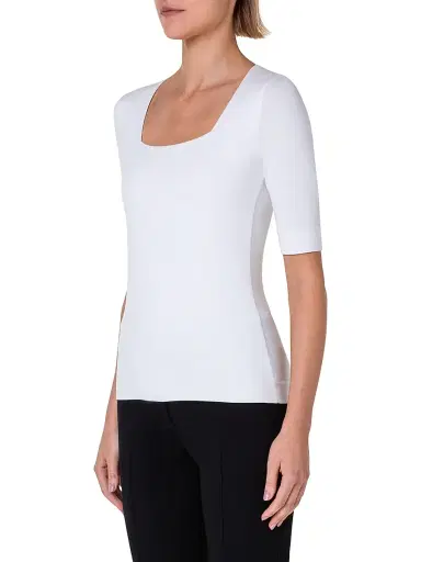 Akris punto Women's Elements Jersey Square Neck Top - Off White - Size 16 | Thumbnail 4