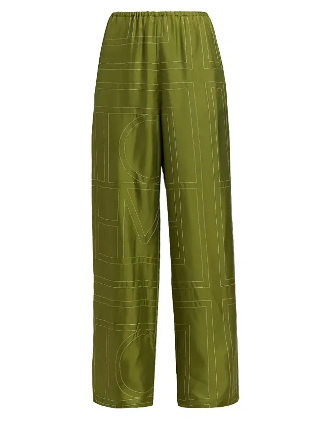 Women's Monogrammed Silk Straight-Leg Pants - Laurel