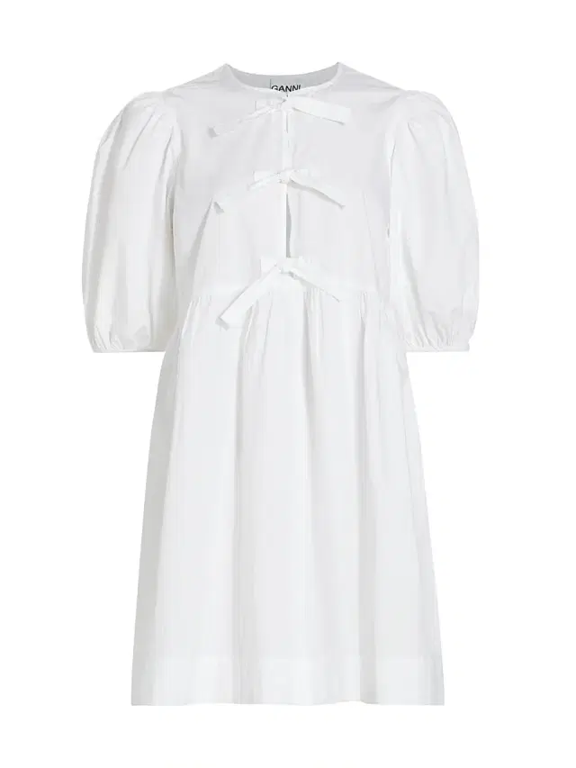 Ganni Women's Poplin Bow Short-Sleeve Minidress - Bright White