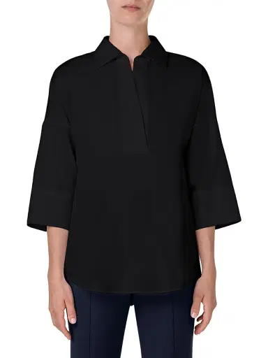 Akris punto Women's Elements Cotton Kimono Blouse - Black - Size 16 | Thumbnail 3