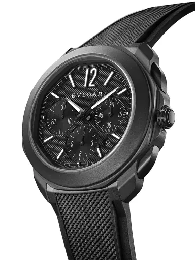 BVLGARI Men's Octo Roma Black Stainless Steel, Rubber & Alligator Leather Chronograph Watch/42MM - Black | Thumbnail 3