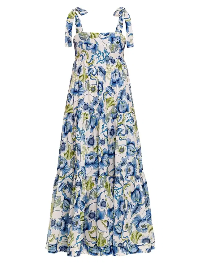 The Lazy Poet Women's Blue Serenity Tessa Green Medusa Maxi Dress - White