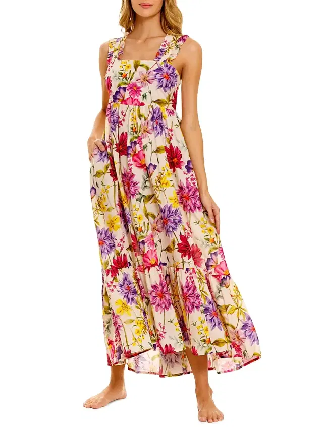 The Lazy Poet Women's Summer Soirée Mika Wind Floral Cotton Maxi Dress - White
