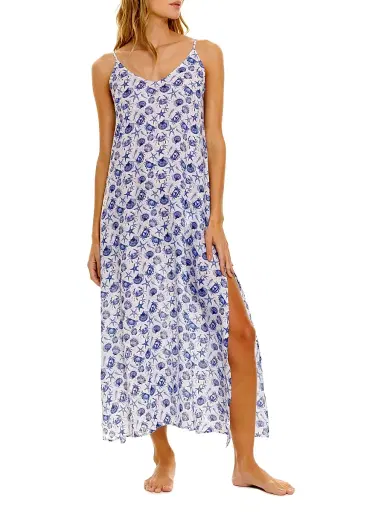 THE LAZY POET Women's Blue Serenity Frida Ecru Seashells By The Seashore Maxi Dress | Thumbnail 3 THE LAZY POET Women's Blue Serenity Frida Ecru Seashells By The Seashore Maxi Dress | Thumbnail 3