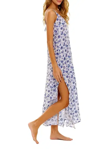THE LAZY POET Women's Blue Serenity Frida Ecru Seashells By The Seashore Maxi Dress | Thumbnail 4 THE LAZY POET Women's Blue Serenity Frida Ecru Seashells By The Seashore Maxi Dress | Thumbnail 4