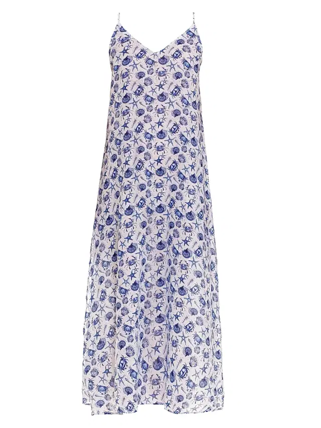 The Lazy Poet Women's Blue Serenity Frida Ecru Seashells By The Seashore Maxi Dress - White