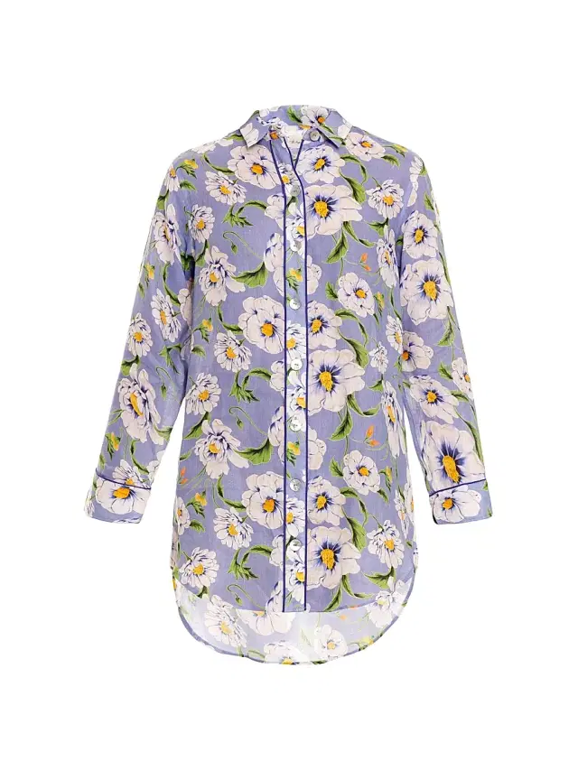 The Lazy Poet Women's Linen Floral Mini Shirtdress - Blue