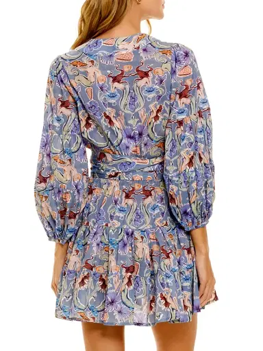 THE LAZY POET Women's Eloise Calypso Mermaid-Print Cotton Tie-Waist Minidress | Thumbnail 4 THE LAZY POET Women's Eloise Calypso Mermaid-Print Cotton Tie-Waist Minidress | Thumbnail 4