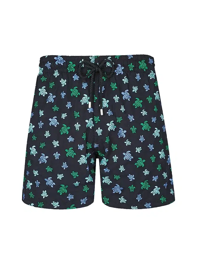 Men's Micro Ronde Des Tortues Embroidered Swim Trunks - Noir