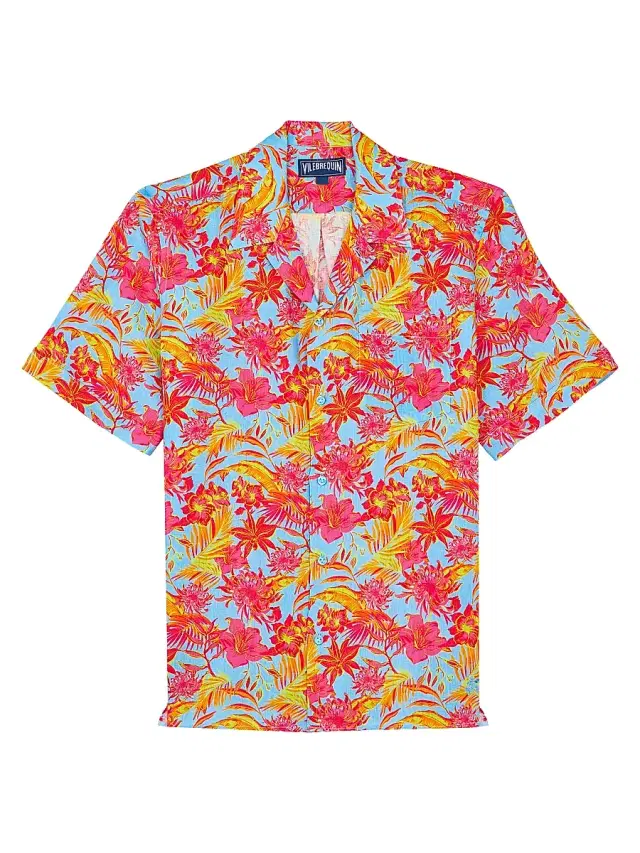 Men's Tahiti Flower Linen Camp Shirt - Santorini