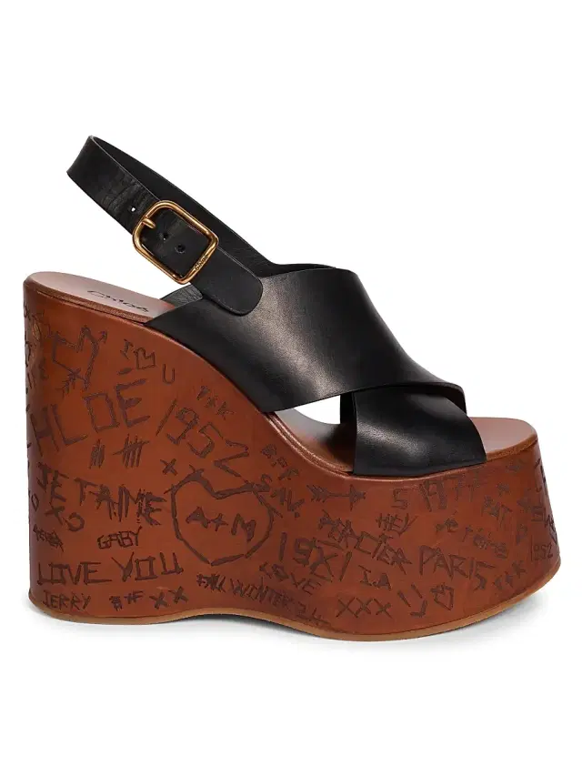 Chloé Women's Maxime 140MM Leather Wedge Sandals - Black