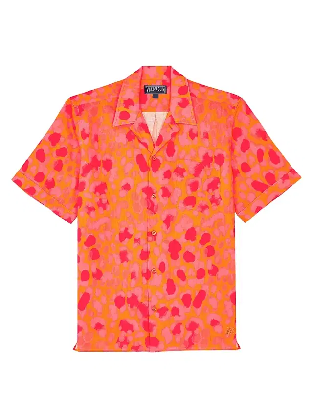 Men's New Leopard Linen Camp Shirt - Abricot