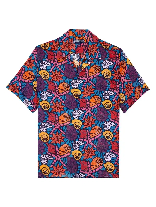 Men's Noumea Sea Graphic Camp Shirt - Navy Blue Marine