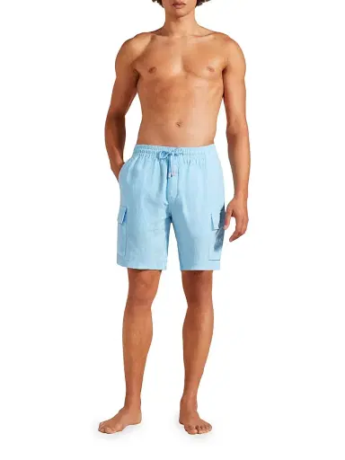 Vilebrequin Men's Linen Cargo Swim Trunks - Blue - Size XXL | Thumbnail 2