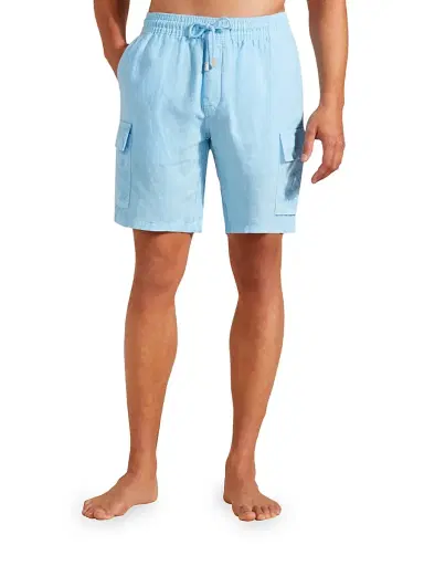 Vilebrequin Men's Linen Cargo Swim Trunks - Blue - Size XXL | Thumbnail 4