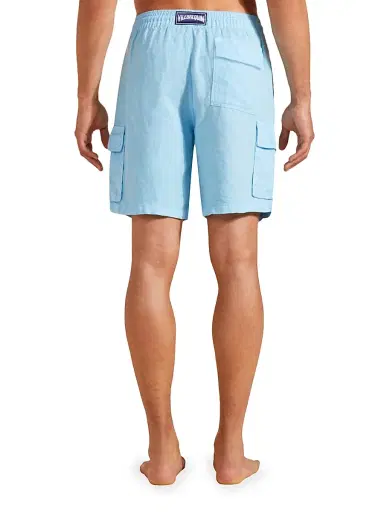 Vilebrequin Men's Linen Cargo Swim Trunks - Blue - Size XXL | Thumbnail 5