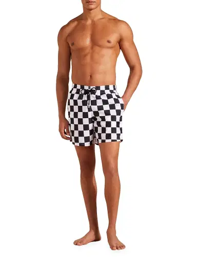 Vilebrequin Men's Damier Print Swim Trunks - White - Size Small | Thumbnail 2