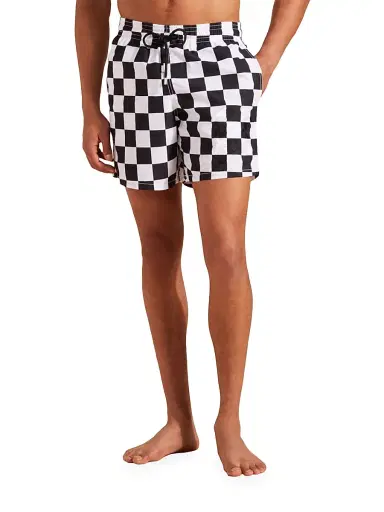 Vilebrequin Men's Damier Print Swim Trunks - White - Size Small | Thumbnail 4