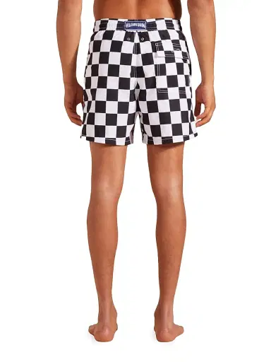 Vilebrequin Men's Damier Print Swim Trunks - White - Size Small | Thumbnail 5