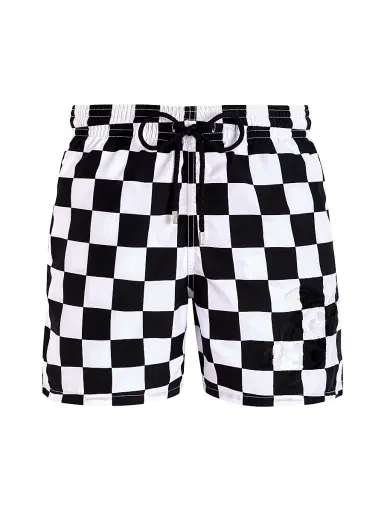 Vilebrequin Men's Damier Print Swim Trunks - White - Size Small | Thumbnail 1