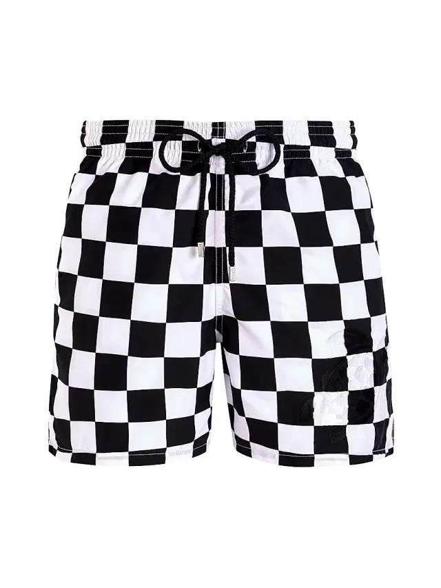 Men's Damier Print Swim Trunks - White