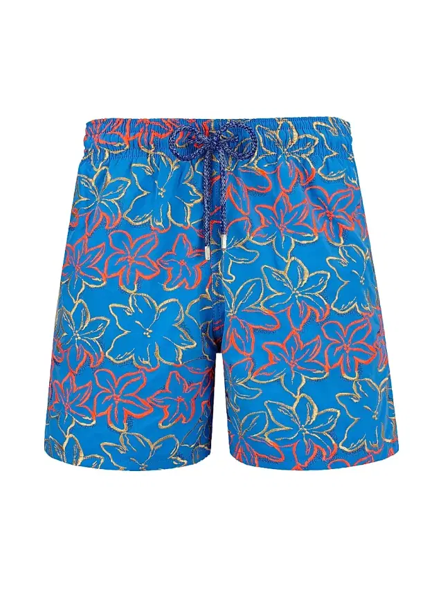 Vilebrequin Men's Floral-Embroidered Swim Shorts - Faience