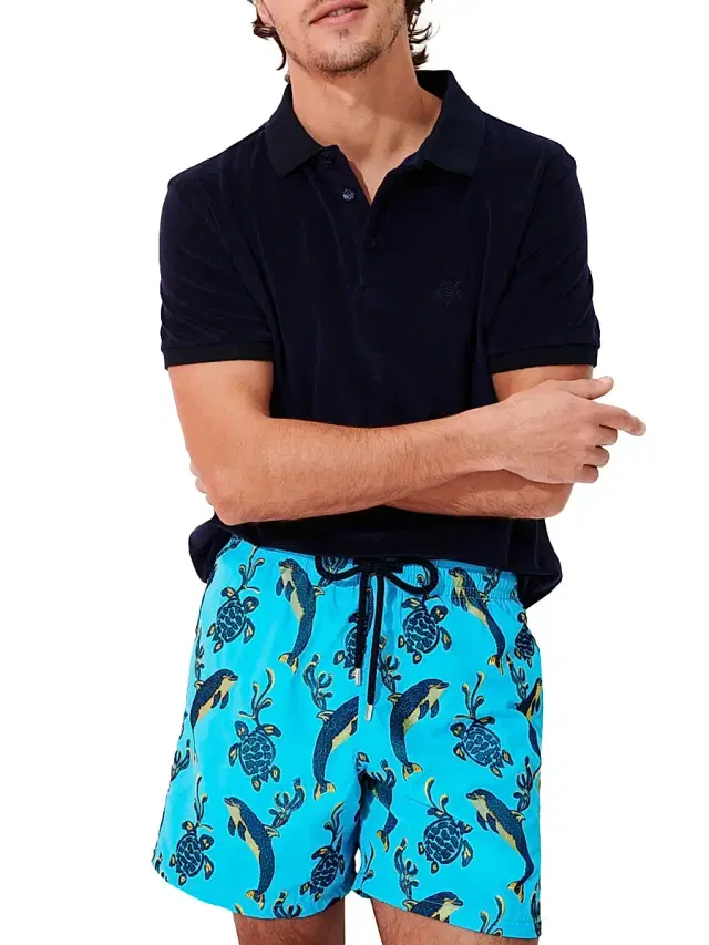Vilebrequin Men's 2000 Vie Aquatique Embroidered Swim Trunks - Horizon - Size Large