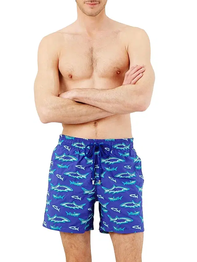 Vilebrequin Men's Requins Embroidered Swim Shorts - Purple Blue - Size XL