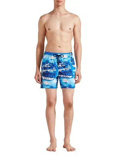 Vilebrequin Men's Paris Printed Swim Trunks - Neon Blue | Thumbnail 2 Vilebrequin Men's Paris Printed Swim Trunks - Neon Blue | Thumbnail 2