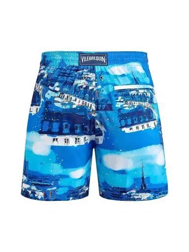 Vilebrequin Men's Paris Printed Swim Trunks - Neon Blue | Thumbnail 3 Vilebrequin Men's Paris Printed Swim Trunks - Neon Blue | Thumbnail 3