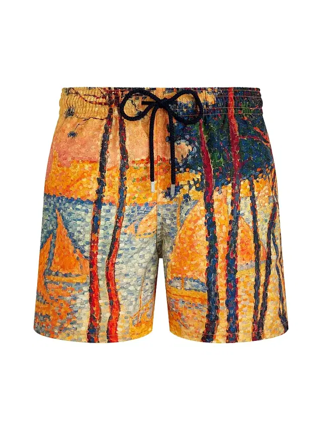 Men's x Paul Signac Voile & Pins Printed Swim Trunks - Yellow
