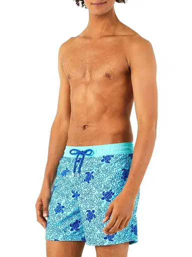 Vilebrequin Men's Flocked Turtle Splash Print Swim Shorts - Lazuli Blue | Thumbnail 1