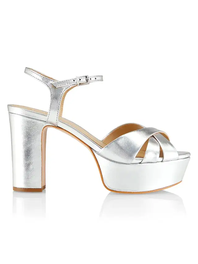 Schutz Women's Keefa Metallic Leather Platform Sandals - Prata