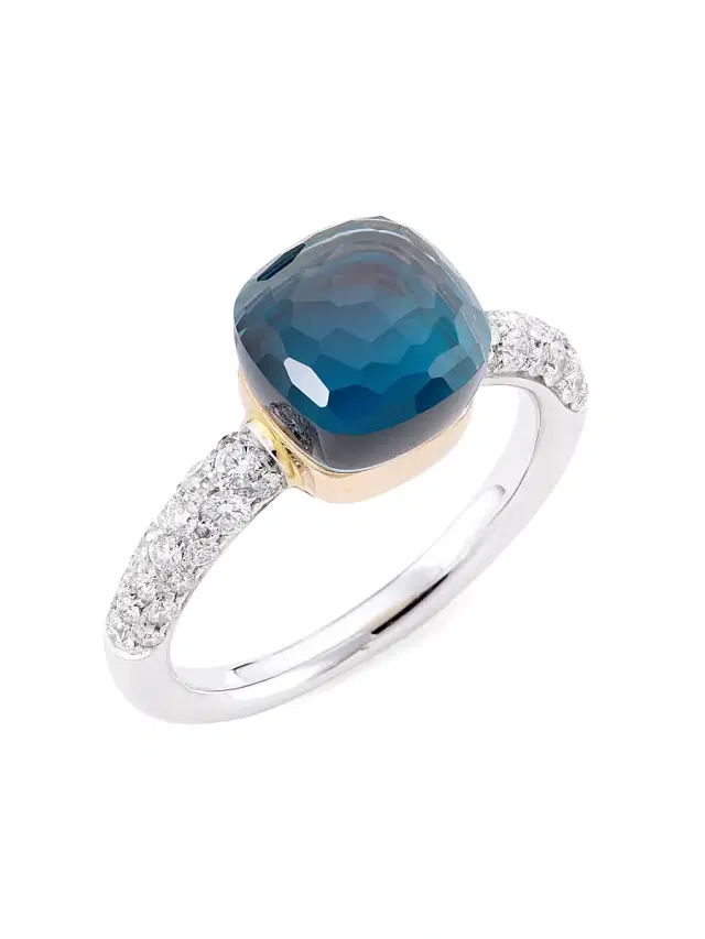 Women's Nudo 18K Two-Tone Gold, London Blue Topaz Doublet & Diamond Petite Ring - White Gold